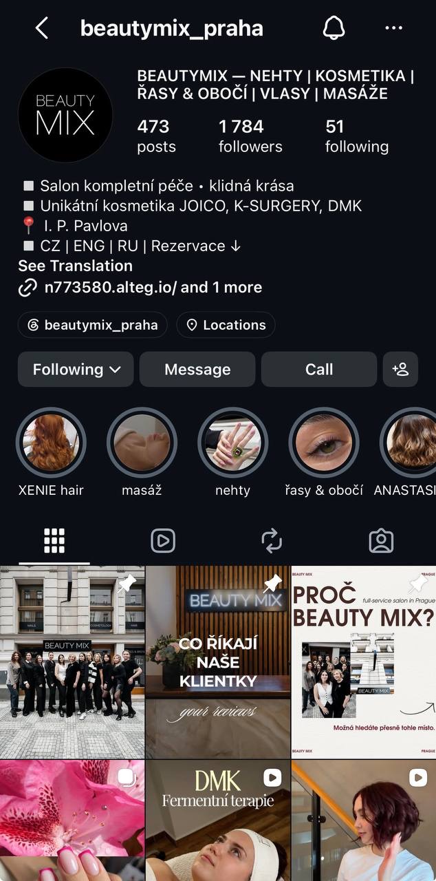 Instagram profile @beautymix_praha