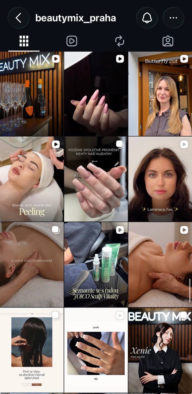 BeautyMix Instagram feed: Reels and carousels