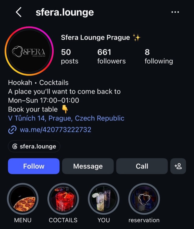 Instagram profile @sfera.lounge